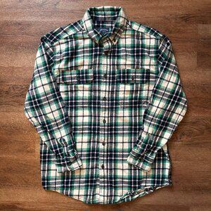 Faded Glory Casual Button Down Mens Small Green Plaid Rugged Flannel Shirt